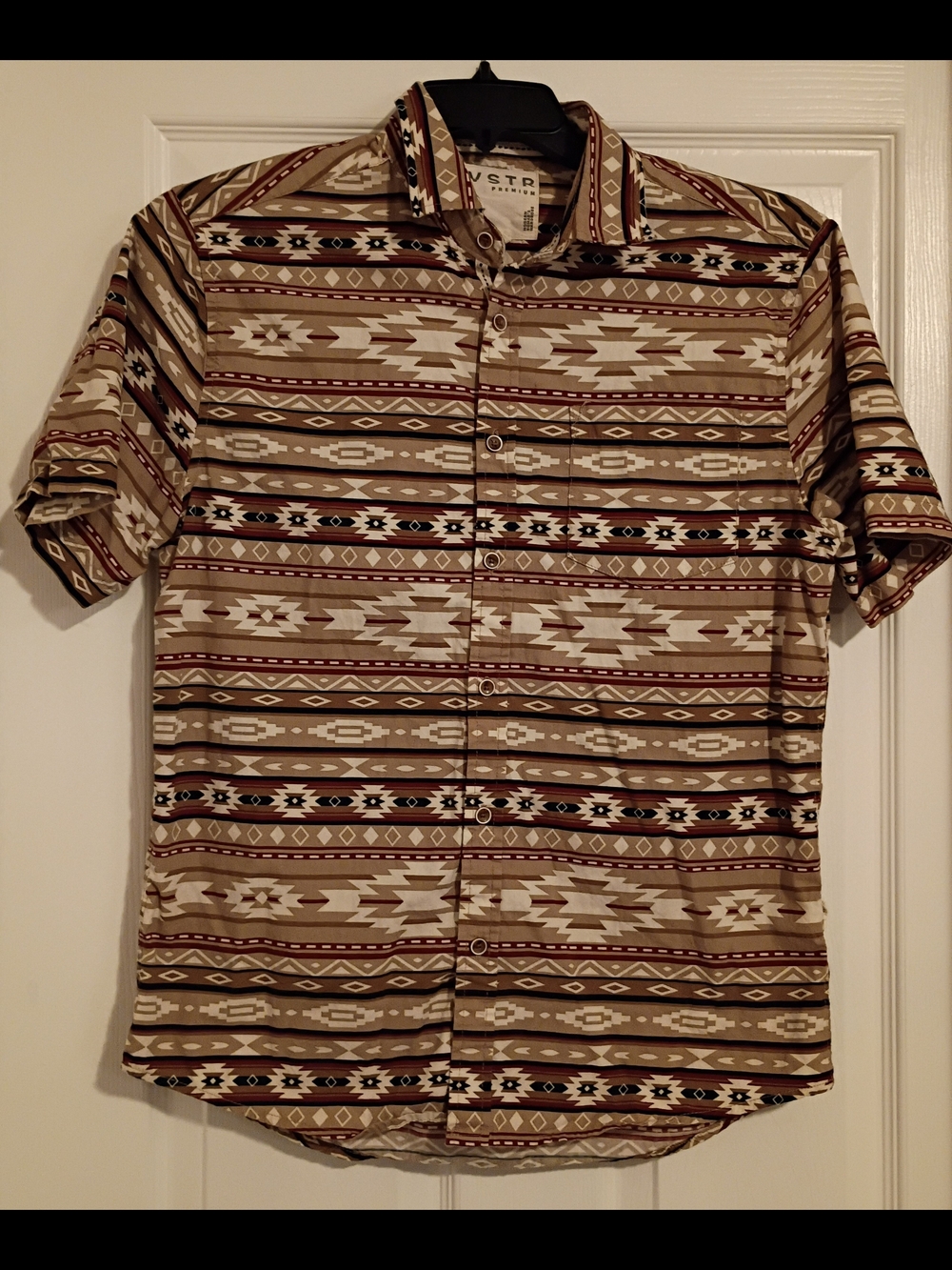 VSTR Premium Men’s Short-Sleeve Aztec Button-Up Shirt - Tan